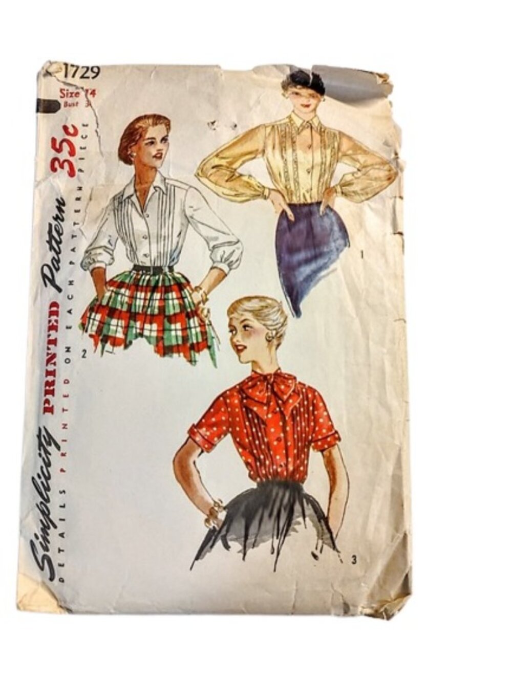 1950s Vintage Sewing Pattern 3 Styles Of Fitted Figure Hugging Blouses Tops B 34